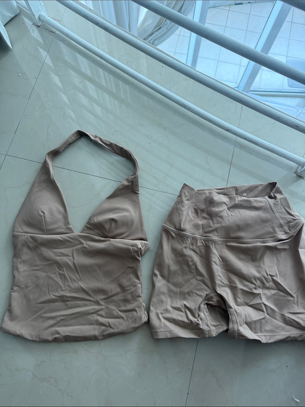 CSB Halter Top and High-Waist Shorts Set - Taupe